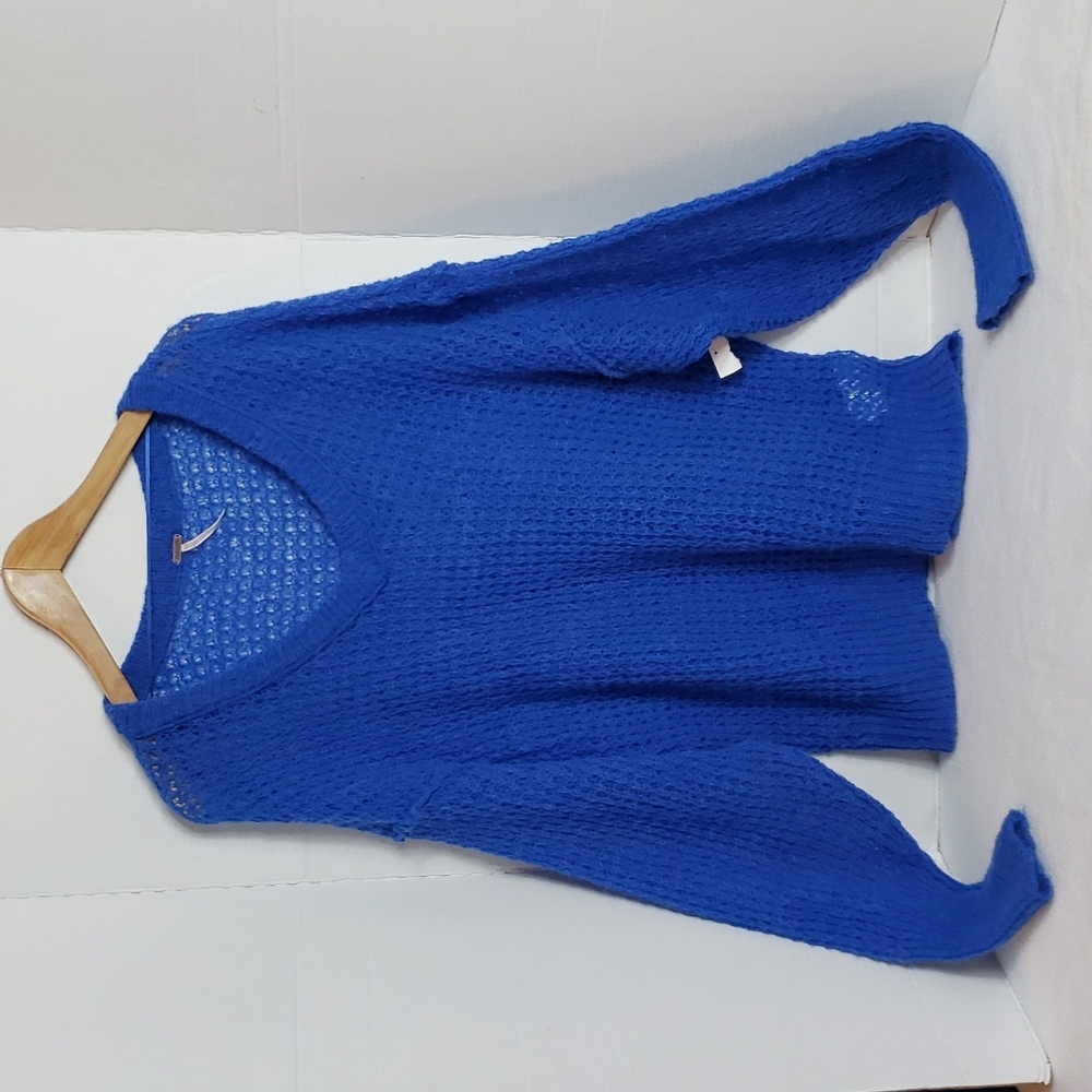 FREE PEOPLE Lulu Oversized Open Knit Royal Blue V Neck Slouchy Sweater, XS